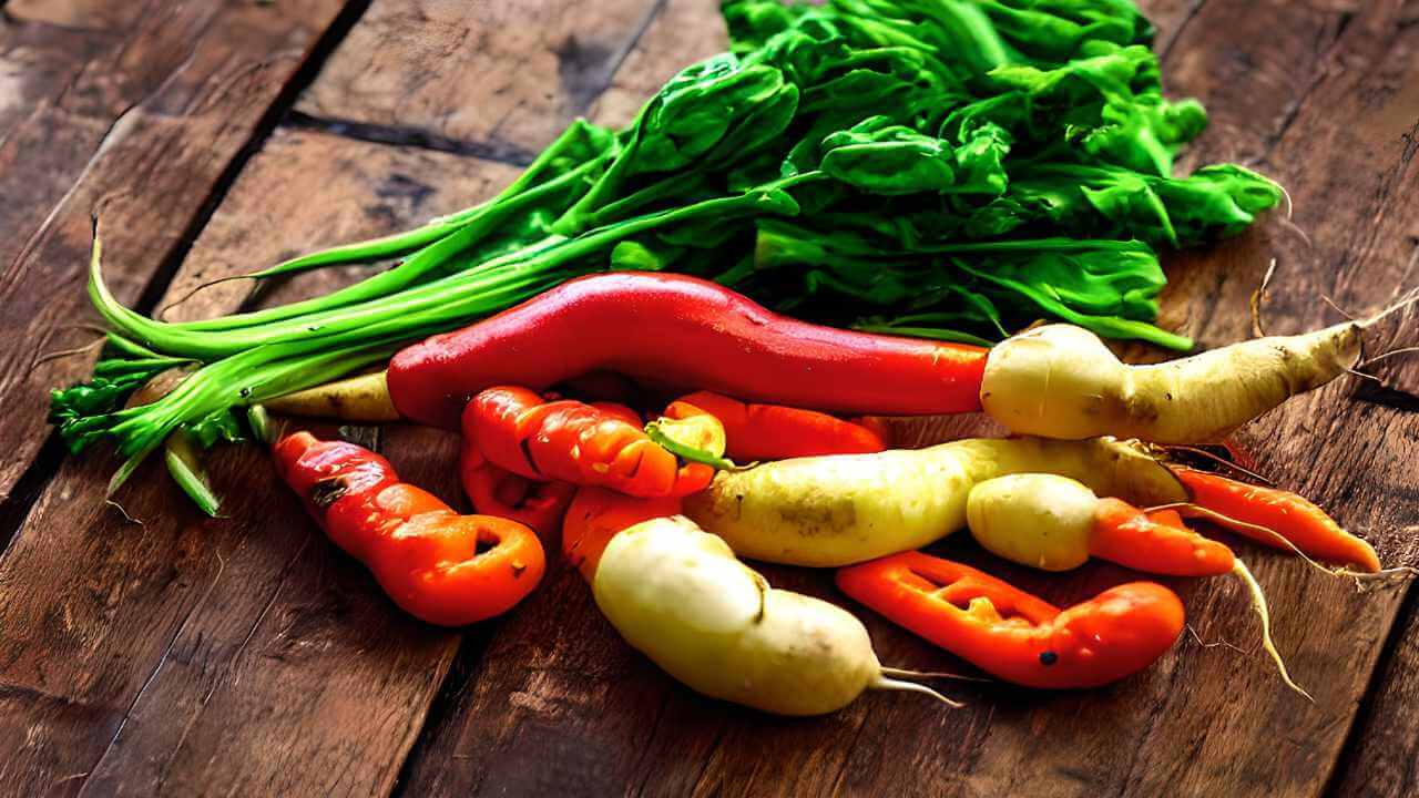 cooked and raw vegetables on a table