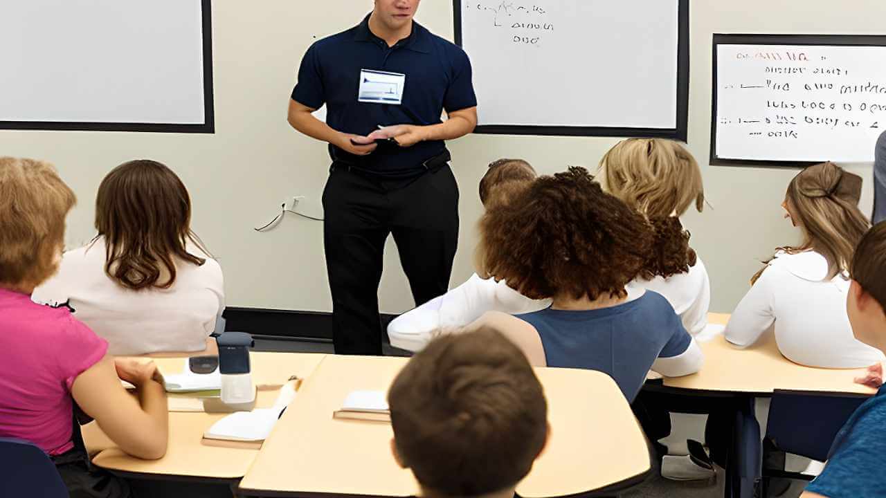 fitness instructor teaching a class about nutrition