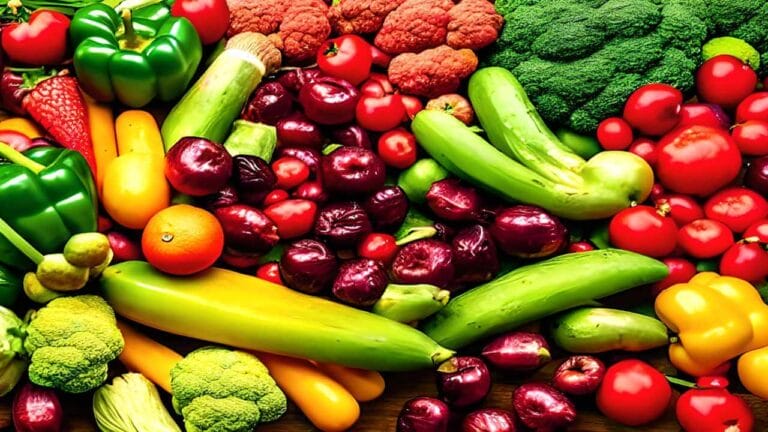 table full of chopped fruits and veggies