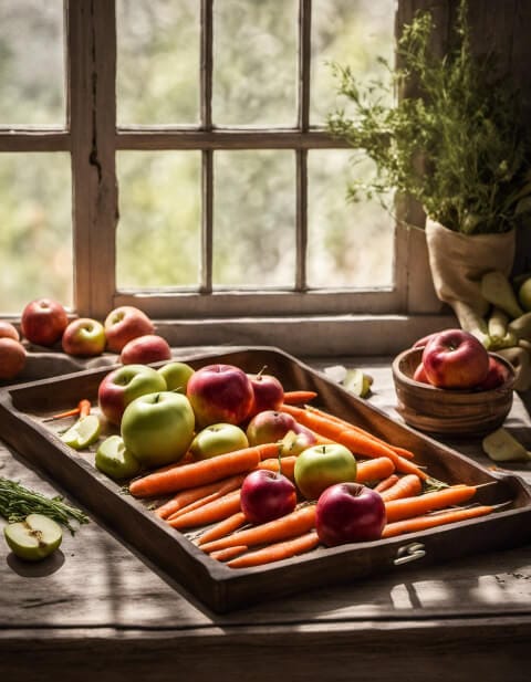 chopped apples and carrots