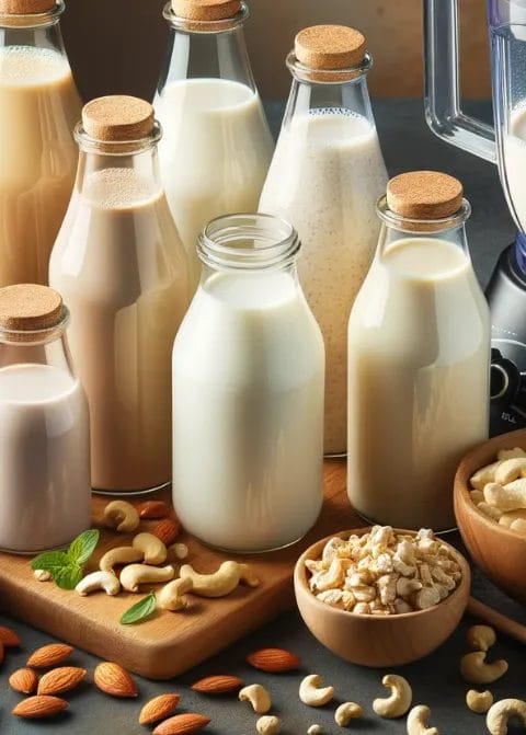 vibrant collection of fresh nut milks