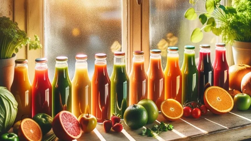 juices on a shelf